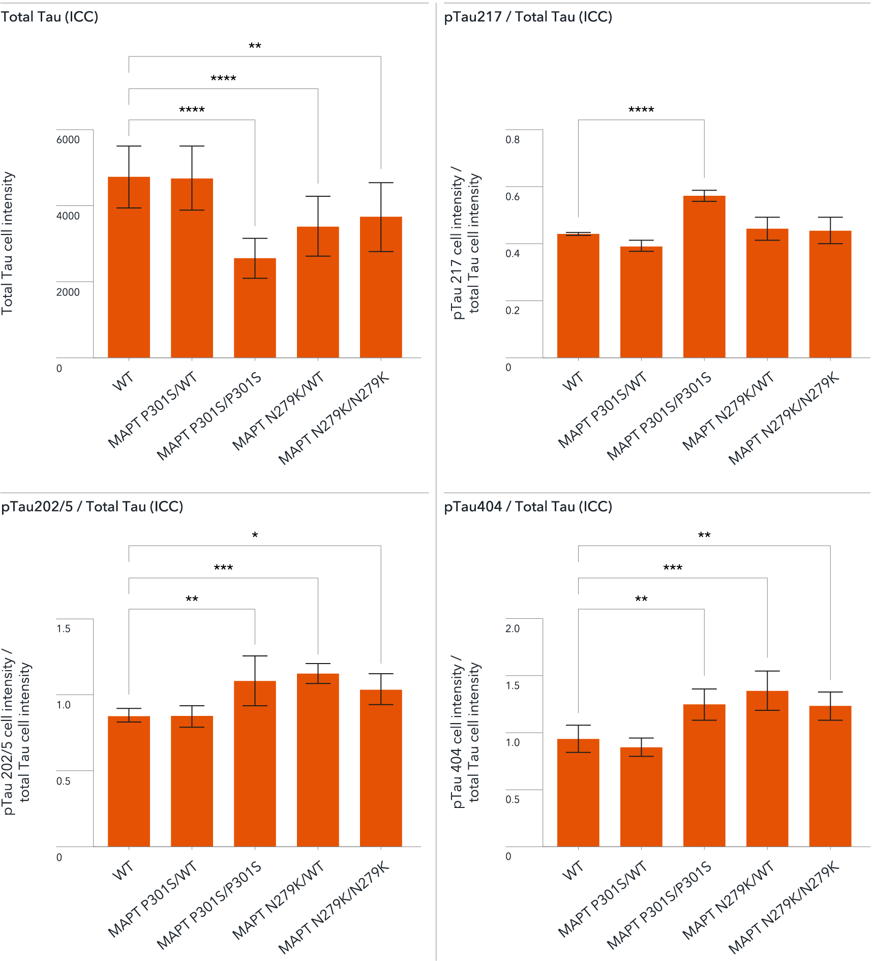 Hyperphosphorylation of tau in glutamatergic neurons FTD disease model cells carrying MAPT P301S or N279K mutation