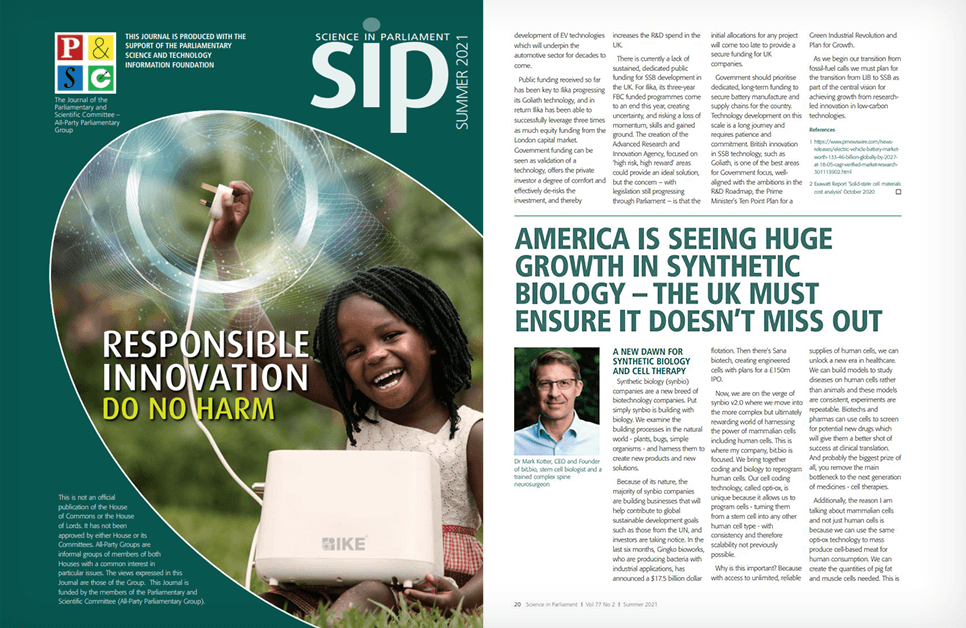 The USA is seeing huge growth in synbio. UK mustn't miss out.